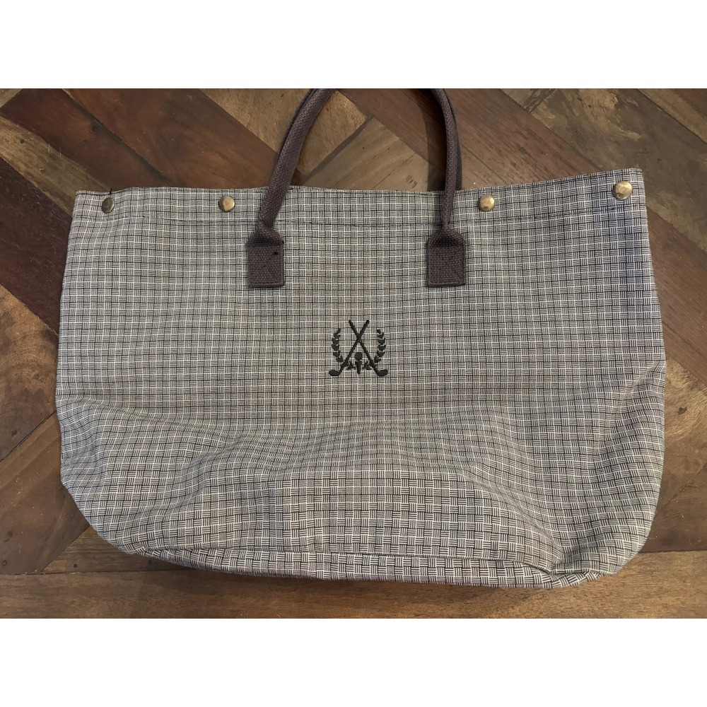 Vintage Holdings Fine Accessories Golf Crest Woven Tote Bag  Basketweave Snaps